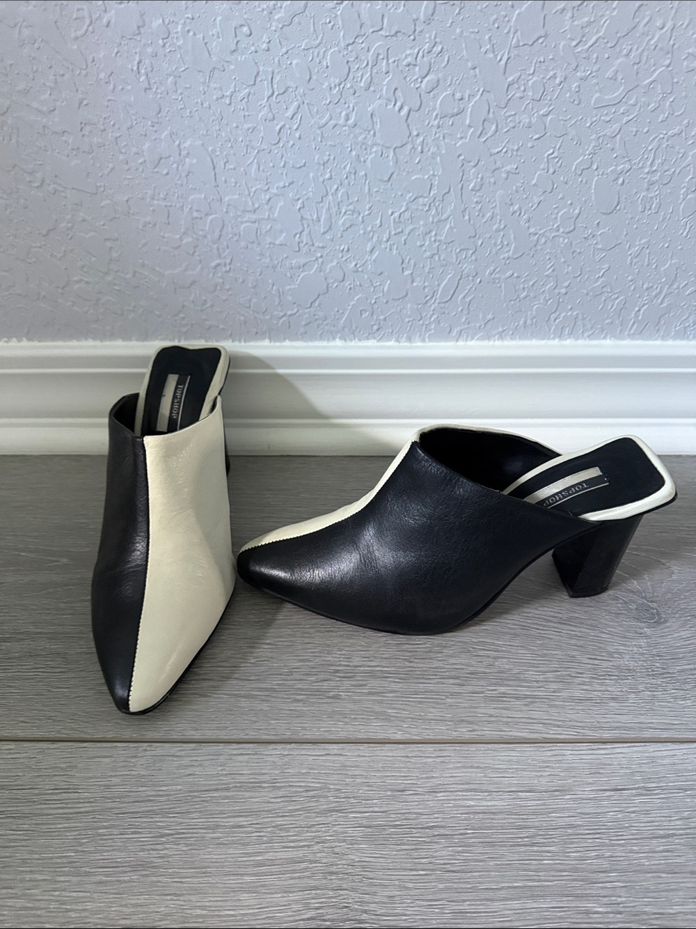 Topshop Spain Black and White Leather Mules